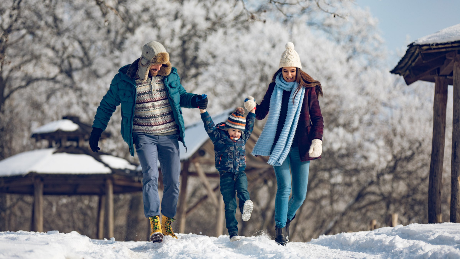 Family walking in winter