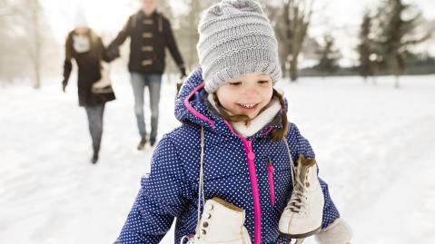 Child skating with parents